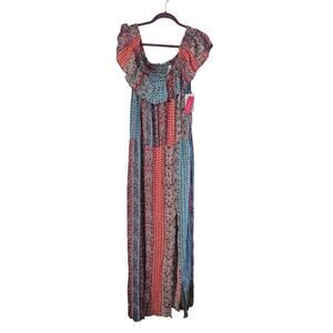Floral Boho Maxi Dress Xhilaration S-XXL Smocked Off Shoulder Pockets Front Slit